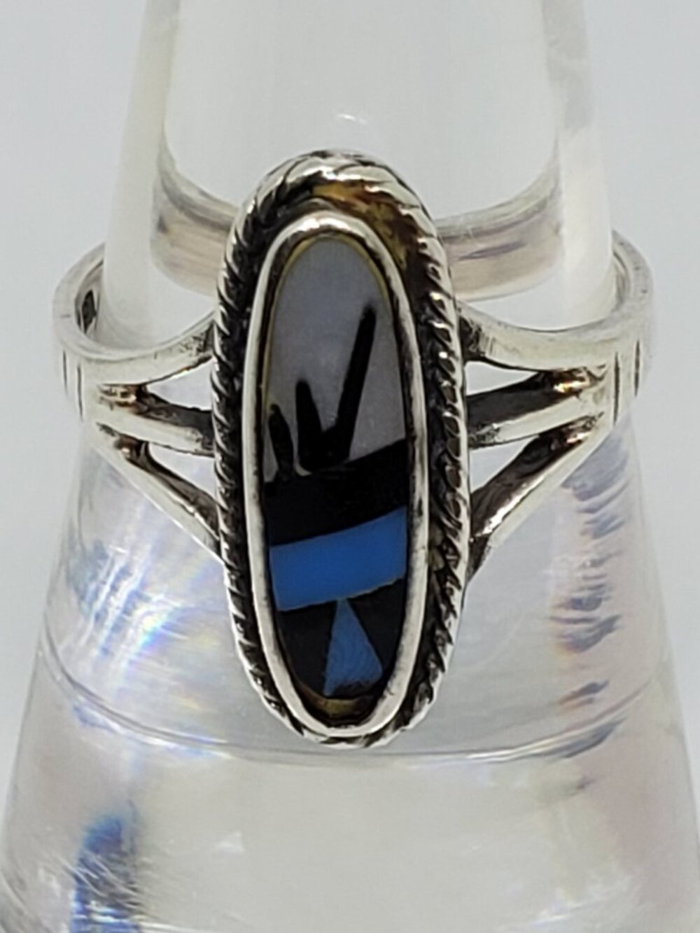 Vintage Southwest Style Abalone Shell Oval Setting in Sterling Silver Ring